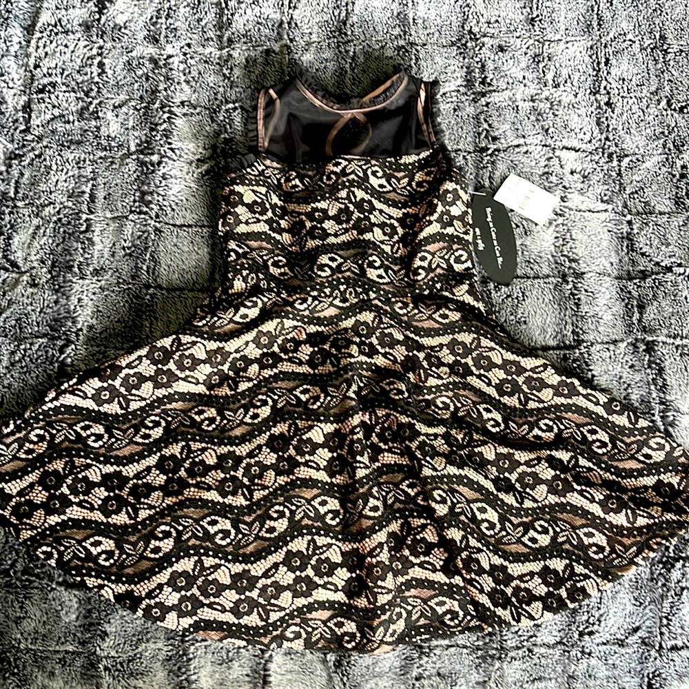 Girls size 8 Ava & Yelly beige and black floral lace dress NWT
